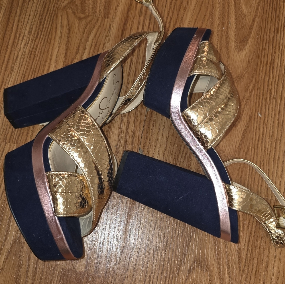 Gold and Blue Platform Heels - Picture 4 of 7
